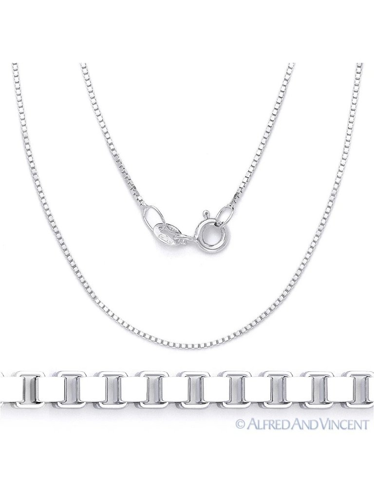 1mm Classic Box Link Italian Chain Necklace In Solid .925 Sterling Silver 36"
